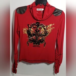 Paolo Santini Rool Tour Red Graphic Embellished Women's Top Long Sleeve Size M